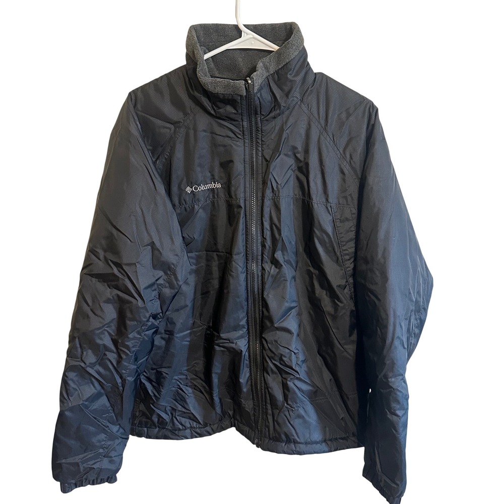 Columbia Jacket Mens Large Black Zip Interchange Fleece Lined Outdoor SM 7599
